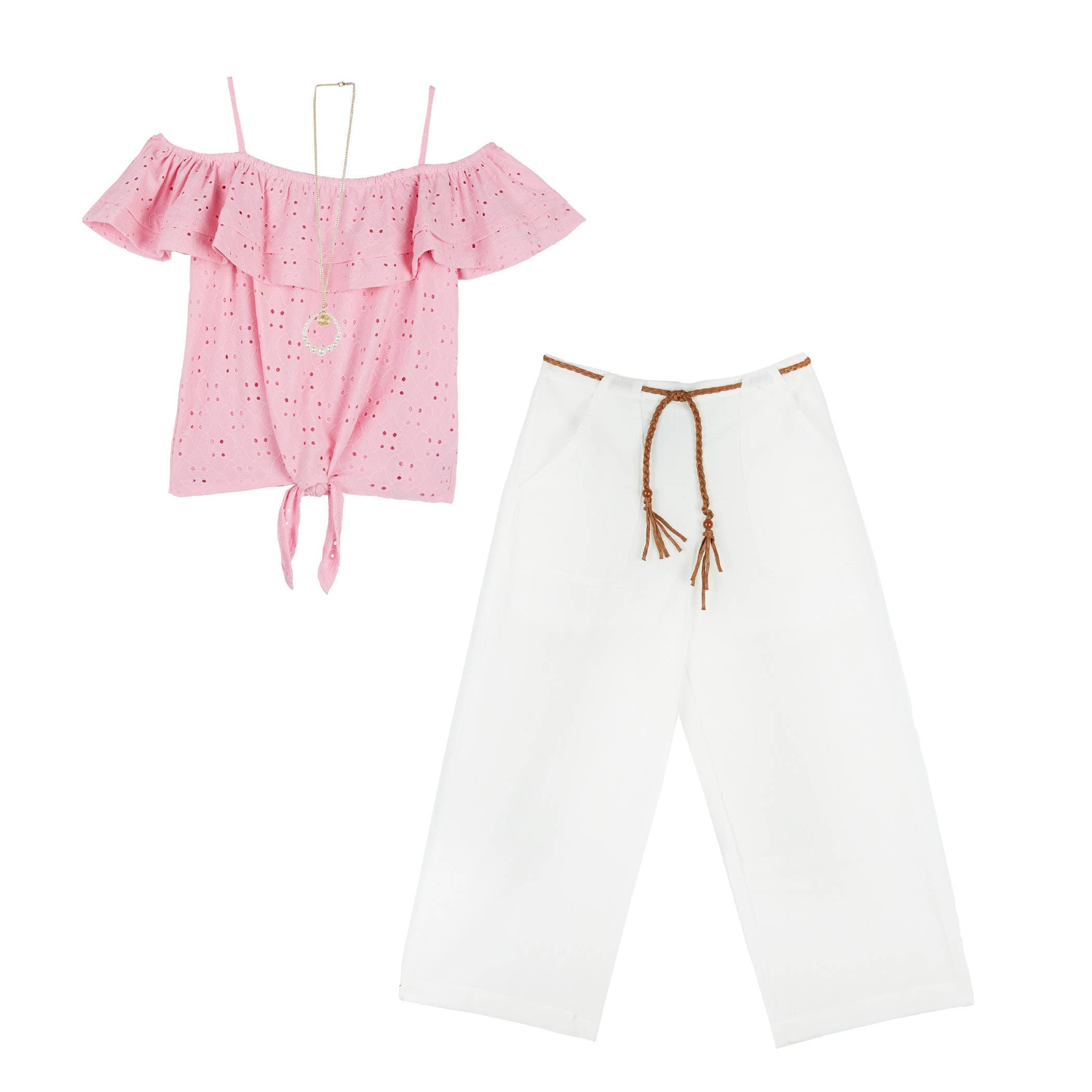 Commons Girls Ruffle Top & Gaucho Pant Set