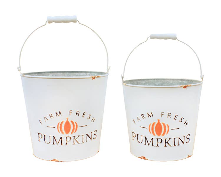 Set of 2 Farm Fresh Pumpkins Buckets with Handles