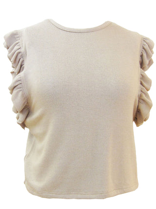 Little Mass Girls Sand Terry Ruffle Sleeve Top