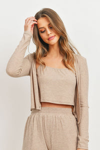 Cindy Rib Crop Tank with Button Front Long Sleeve Cardigan Set
