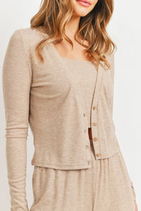 Cindy Rib Crop Tank with Button Front Long Sleeve Cardigan Set