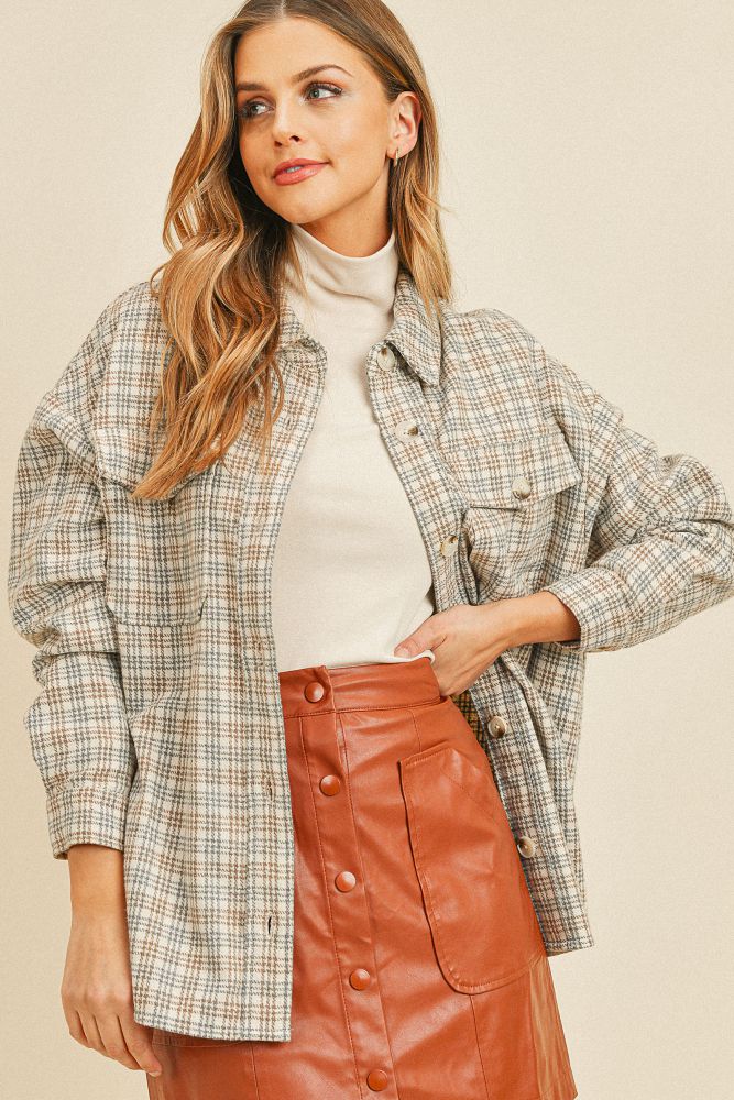 Jayleanna Plaid Long Sleeve with Patch Pocket