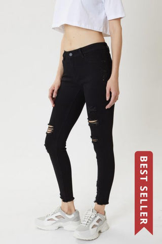 KanCan Black Mid Rise Distressed Ankle Skinny