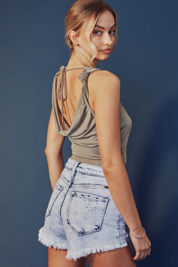 KanCan Korie Acid Wash High Rise Frey Hem Shorts