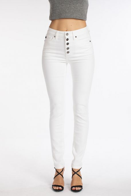 KanCan White High Rise Button Fly Super Skinny