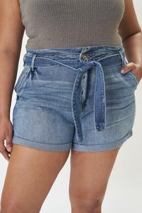 KanCan Sandra High Rise Belted Shorts - Plus