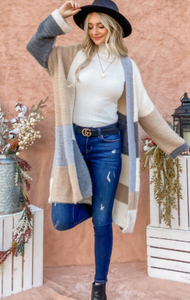 Cindy Color Block Cozy Long Cardigan