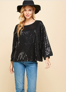 Cassie Sequin Round Neck Long Sleeve