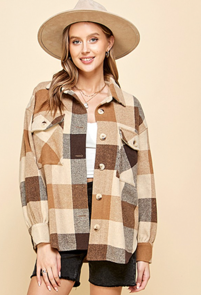Deena Plaid Print Lined Shacket