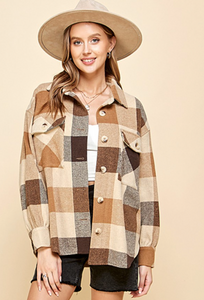 Deena Plaid Print Lined Shacket