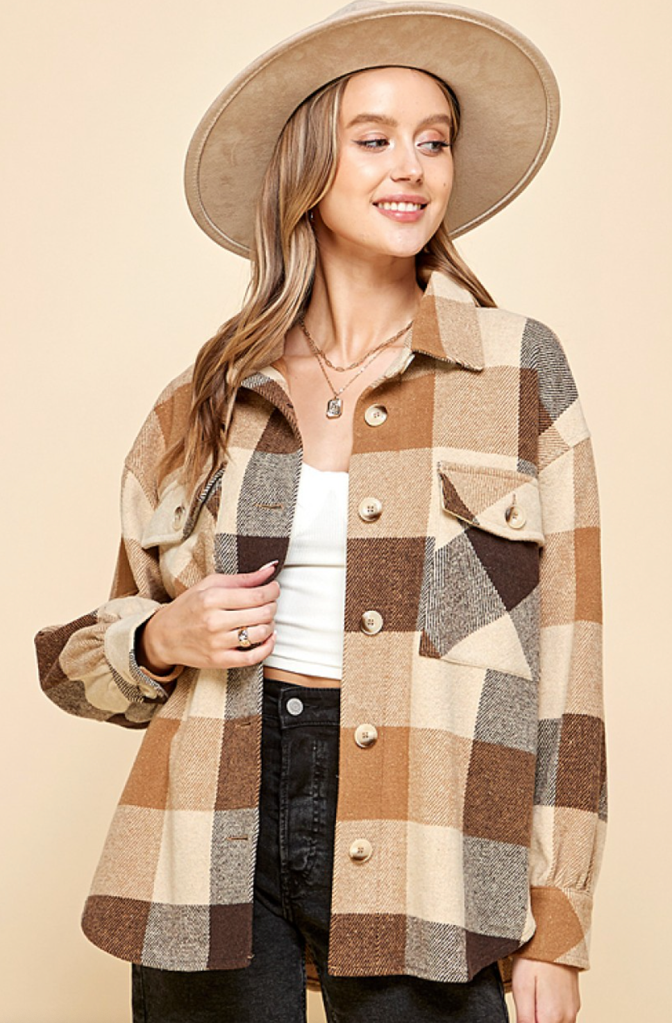 Deena Plaid Print Lined Shacket