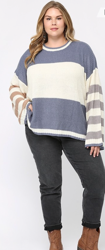 Irene Long Sleeved Striped Pullover Sweater