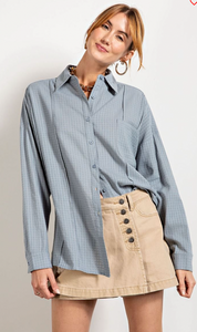 Easel Georgia Long Sleeve Plaid Poly Linen Button Down Loose Fit