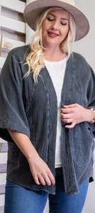 Easel Quinn 3/4 Sleeve Cotton Gauze Open Kimono