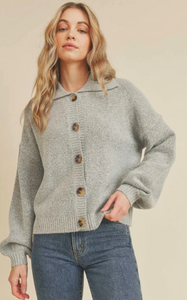 Colleene Wide Collar Button Closure Sweater