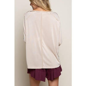 Tan Long Sleeve Top w/Raw Edge Detail