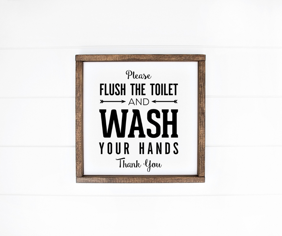 "Flush & Wash" Wood Sign