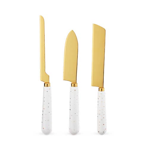 White & Gold Cheese Knife Set of 3