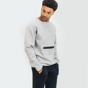 Crew Neck Pullover with Zippered Front Pocket