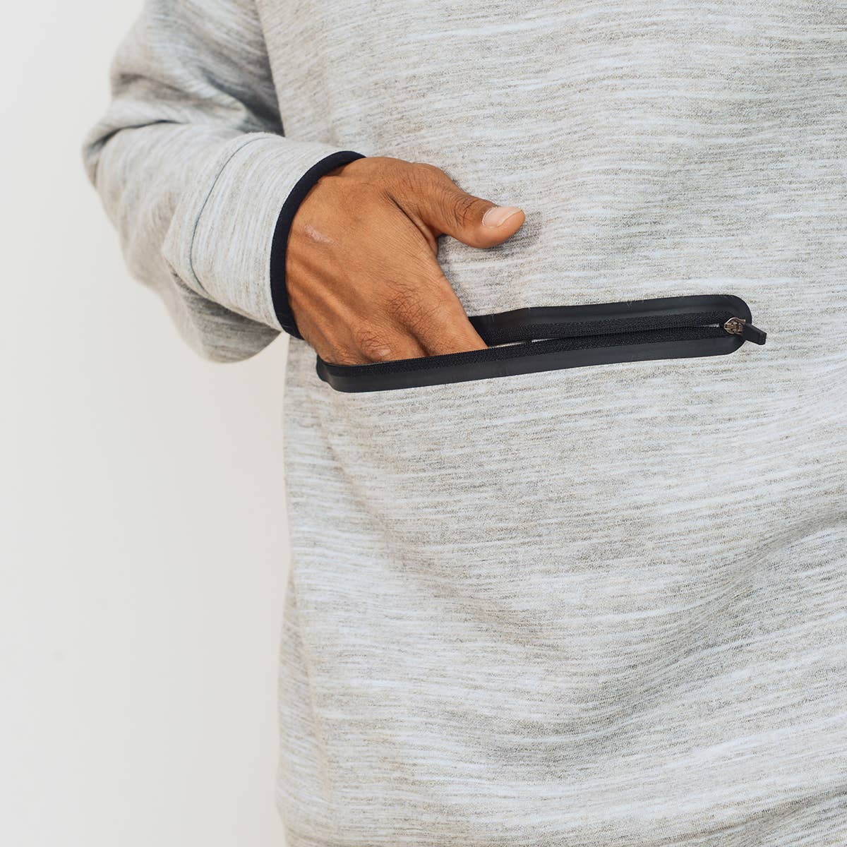 Crew Neck Pullover with Zippered Front Pocket