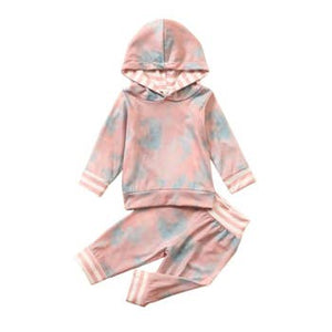 Stripe Hood Pink Tie Dye 2 Piece Set