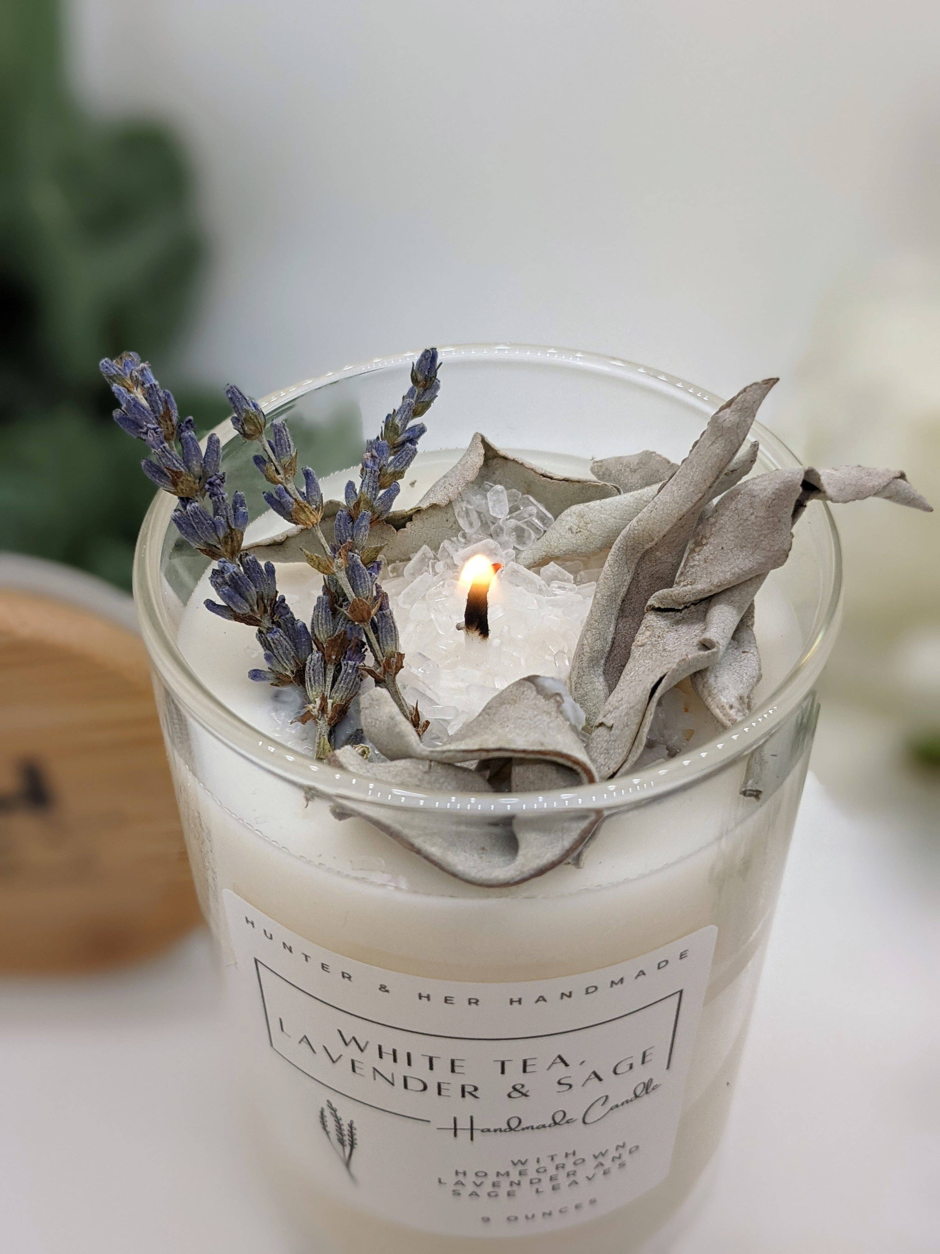 Lavender ,White Tea & Sage Soy Candle | 9 oz | Bamboo lid