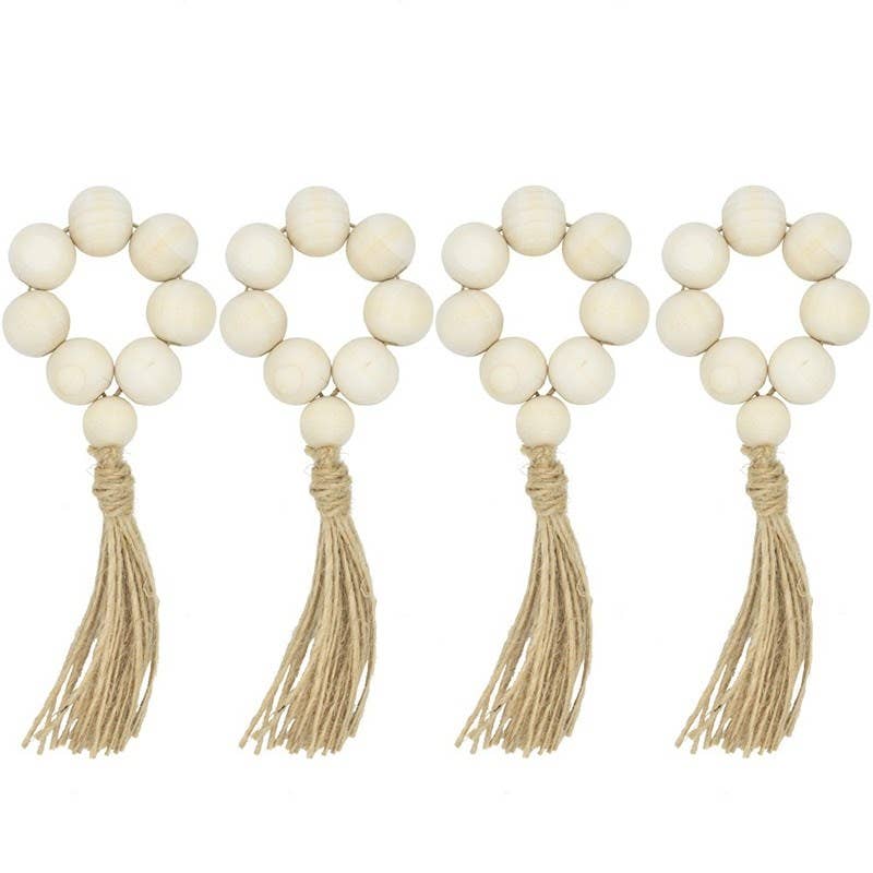 Wooden Bead Napkin Ring Set