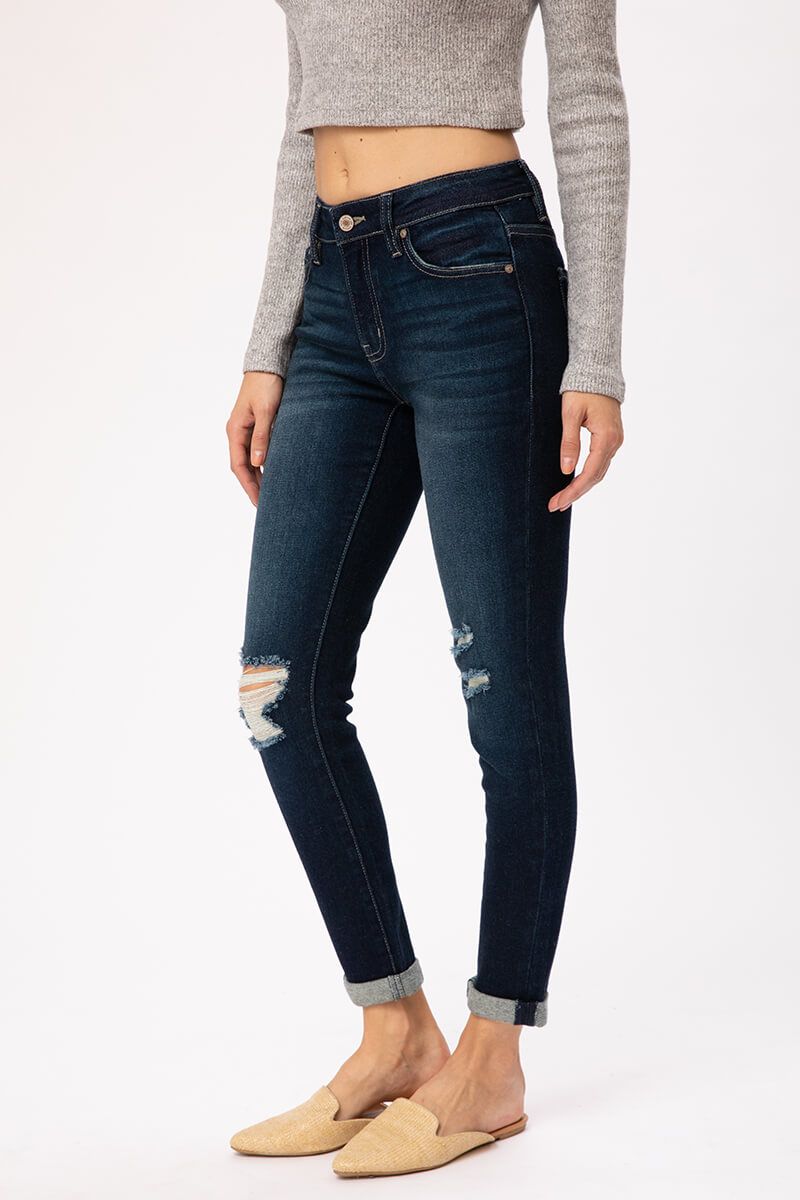 KanCan Gemma Distressed Mid Rise Ankle Skinny Jeans